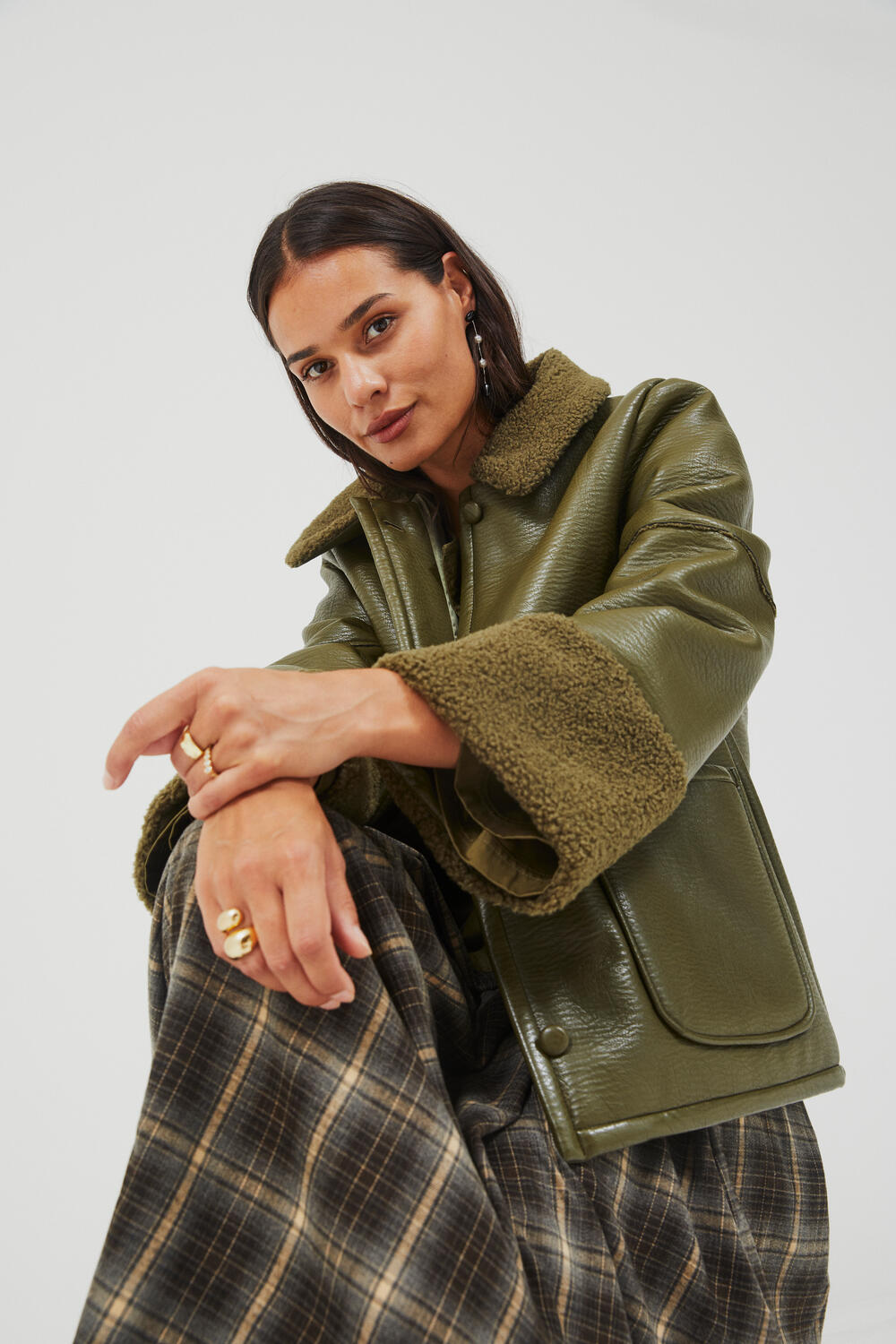 Elaine midi nederdel - 697 Green Multi Check